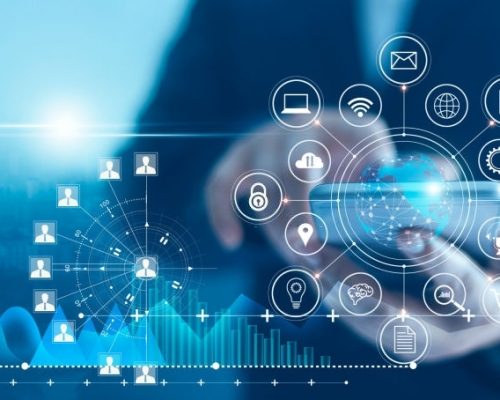 Businessman using mobile smartphone and icon network connection data with growth graph customer, digital marketing, banking and payment online, analysis and planning of business.
